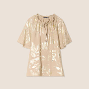 Blouse ample manches courtes beige fonce femme
