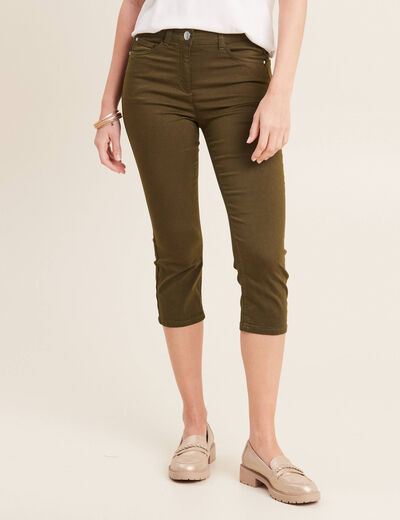 Pantacourt droit taille standard vert kaki femme