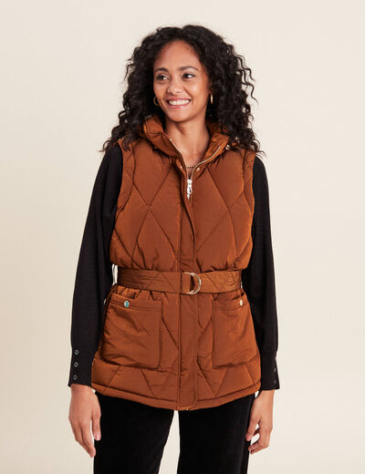 Doudoune déperlante cintrée ceinturée marron femme