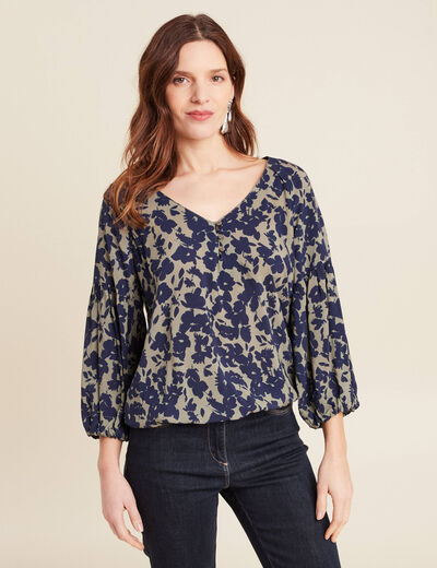 Blouse manches 3/4 vert kaki femme