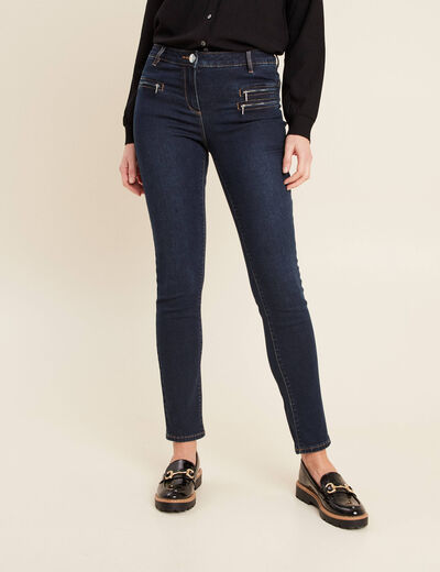 Jean ajusté taille basculée denim brut femme