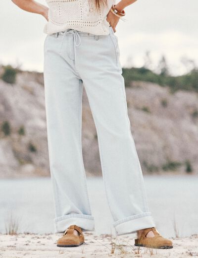 Jean large taille haute denim bleach femme