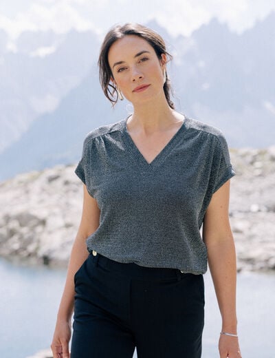 T-shirt manches courtes gris argent femme