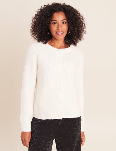 Cardigan col rond &agrave; sequins ecru femme