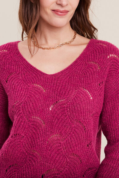Pull manches longues rose fushia femme
