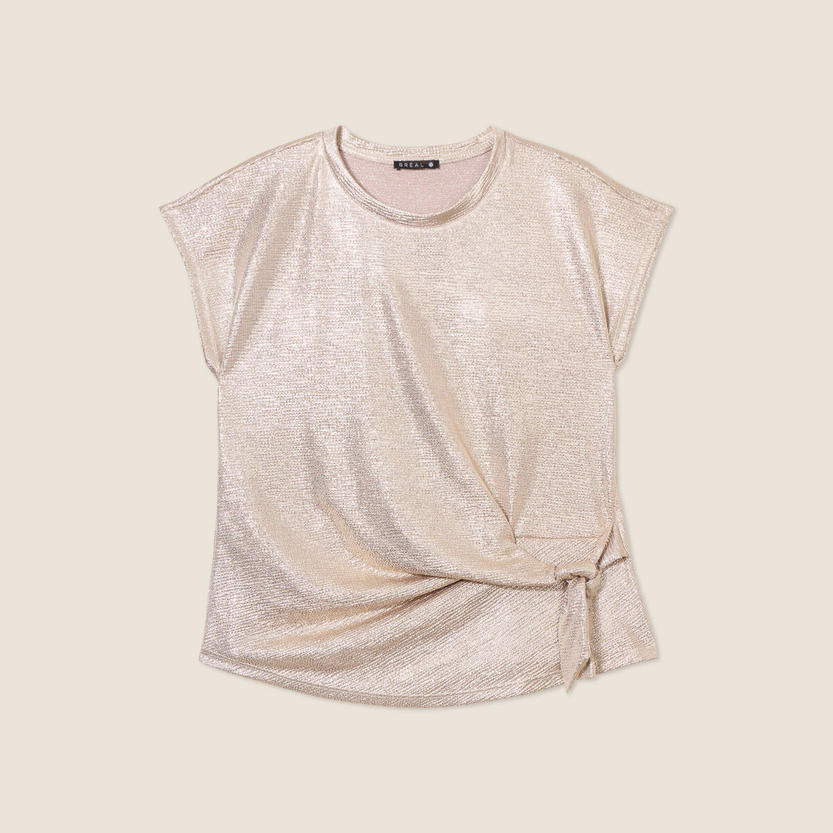 T-shirt manches courtes nou&eacute; couleur or femme