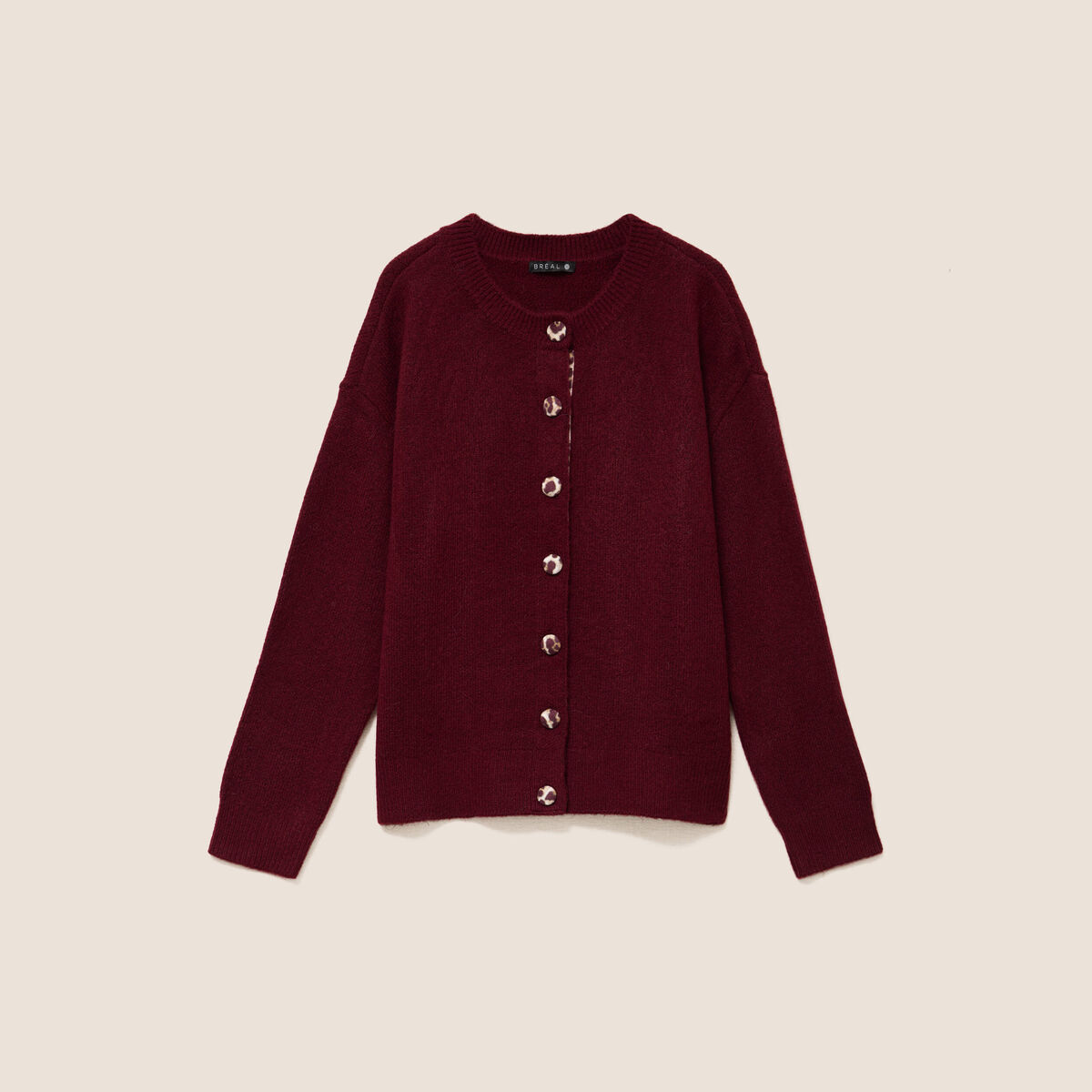 Gilet droit mi-long col rond bordeaux femme