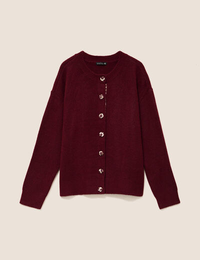 Gilet droit mi-long col rond bordeaux femme