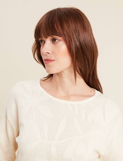 Pull manches longues ajouré ecru femme