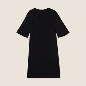 Robe évasée col en V noir femme