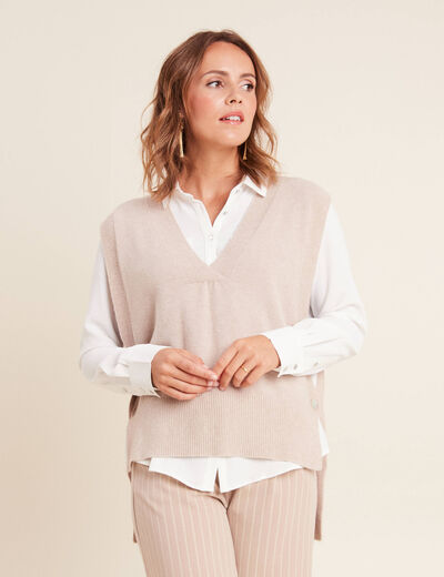 Pull sans manches creme femme