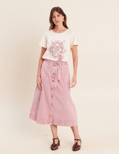 Jupe longue &eacute;vas&eacute;e rose femme
