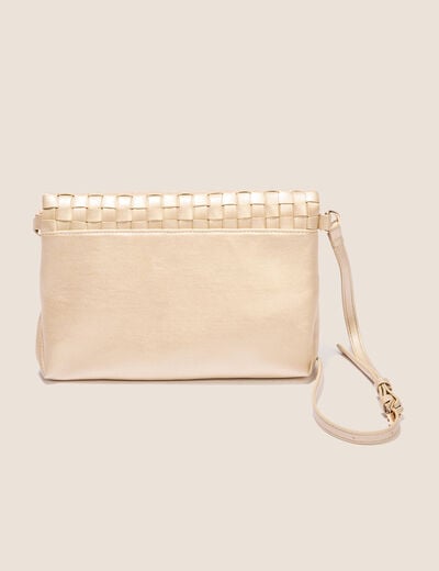 Sac pochette rabat tressé couleur or femme