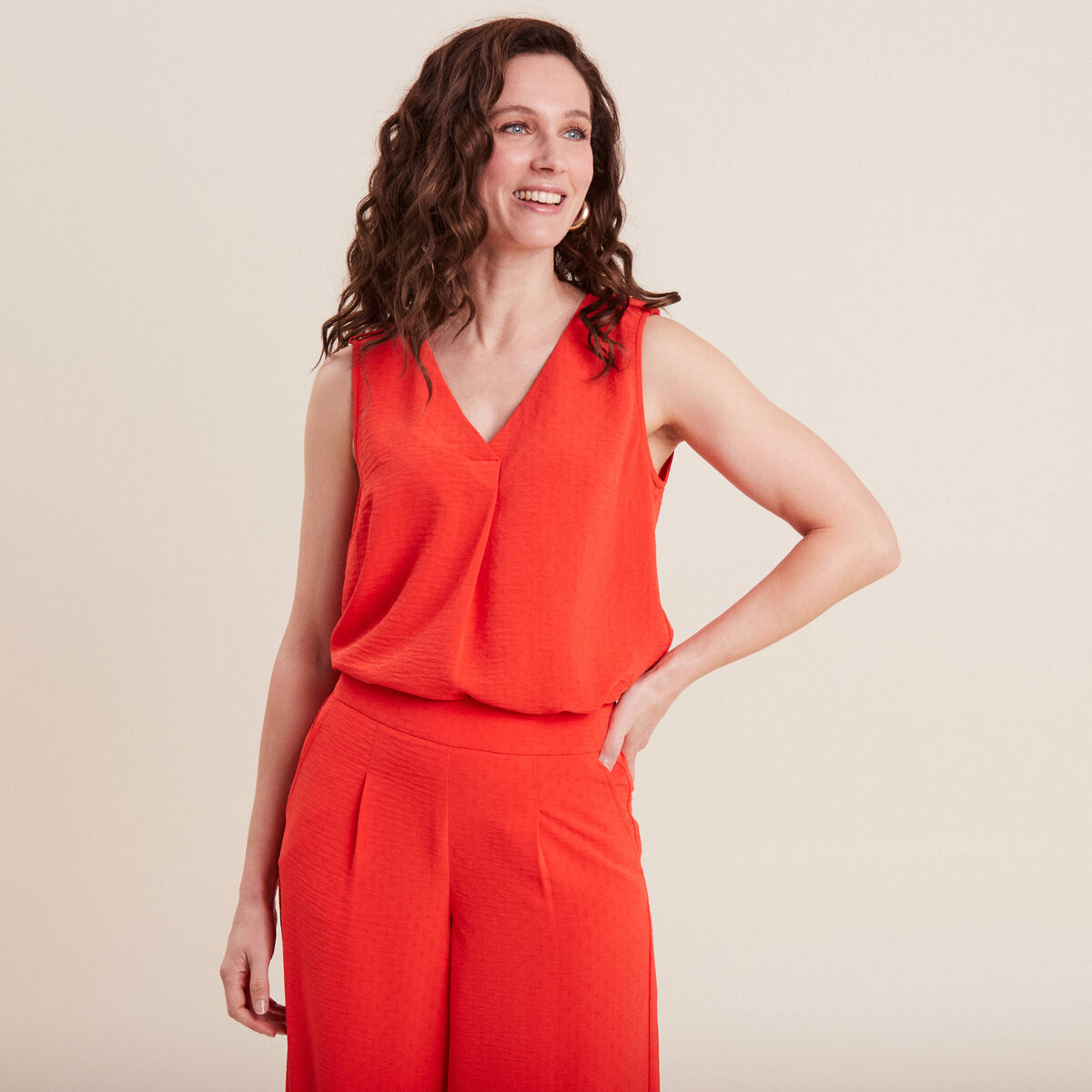 Blouse sans manches orange femme