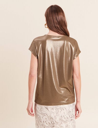 T-shirt col V manches courtes vert kaki femme