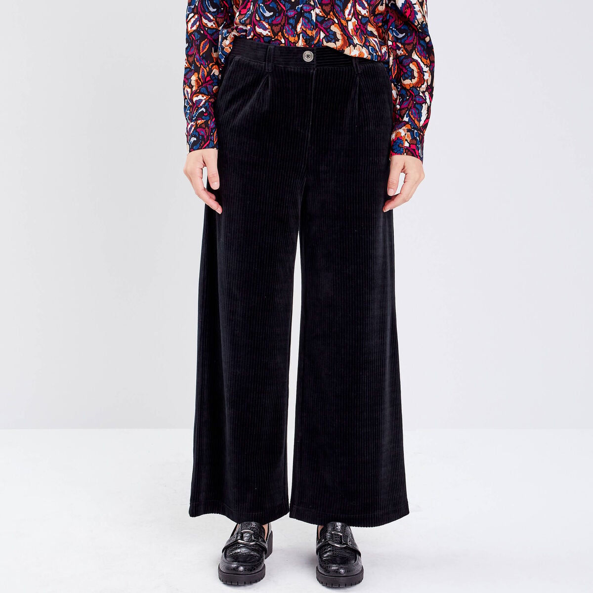 Pantalon large velours noir femme