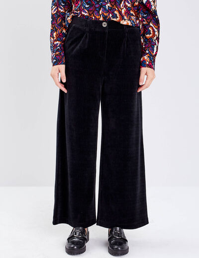 Pantalon large velours noir femme