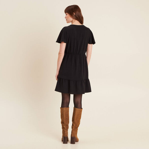 Robe évasée manches courtes noir femme