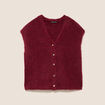 Gilet droit mi-long col v bordeaux femme