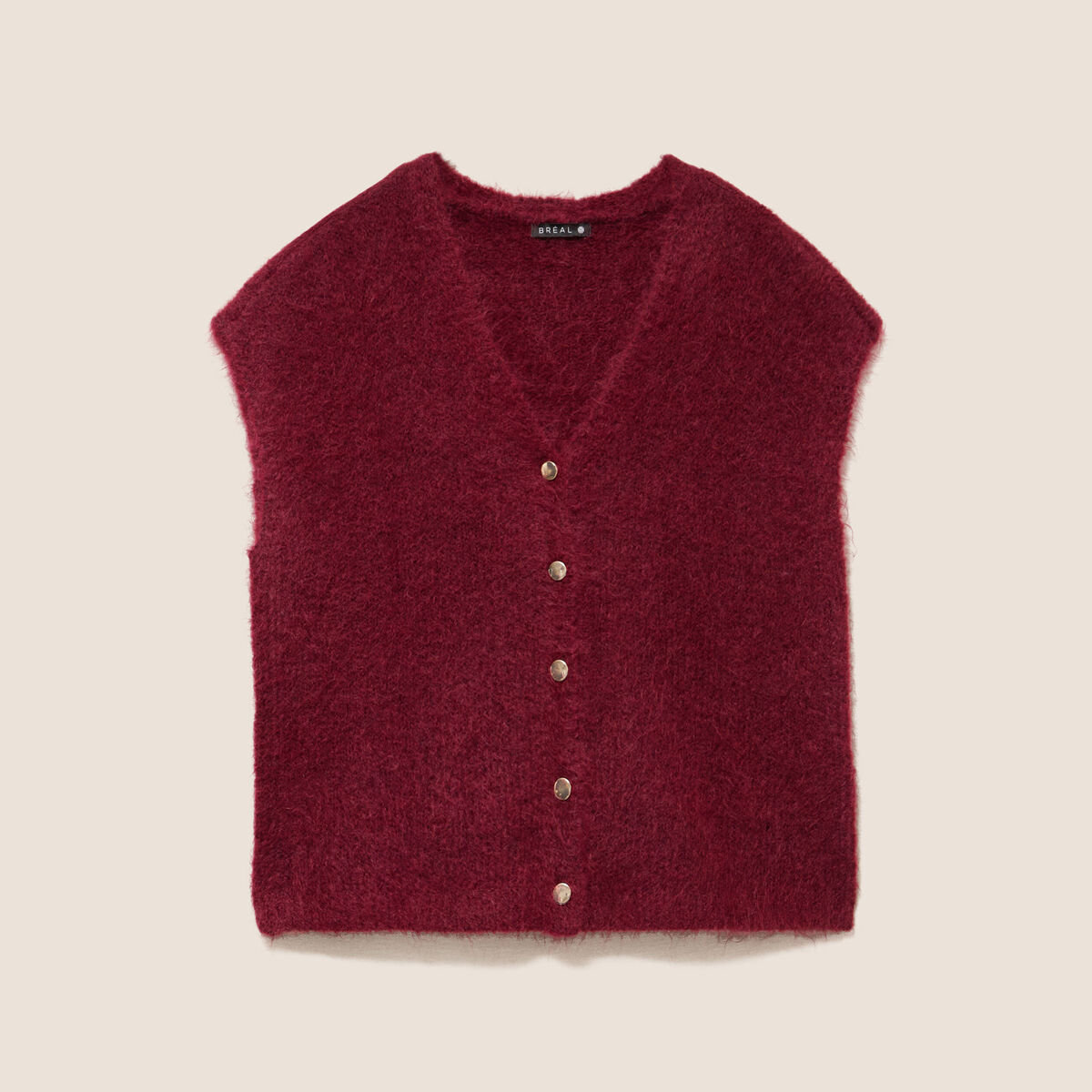 Gilet droit mi-long col v bordeaux femme