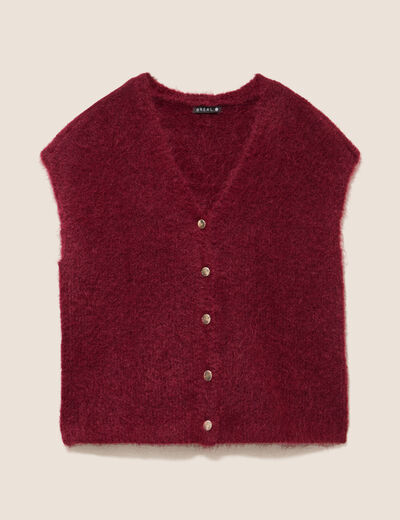 Gilet droit mi-long col v bordeaux femme