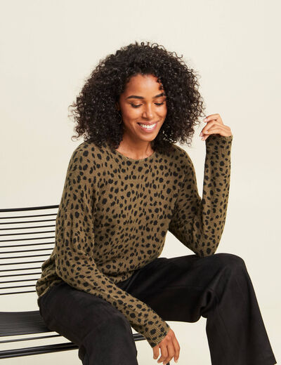 Pull droit col rond manches longues vert femme