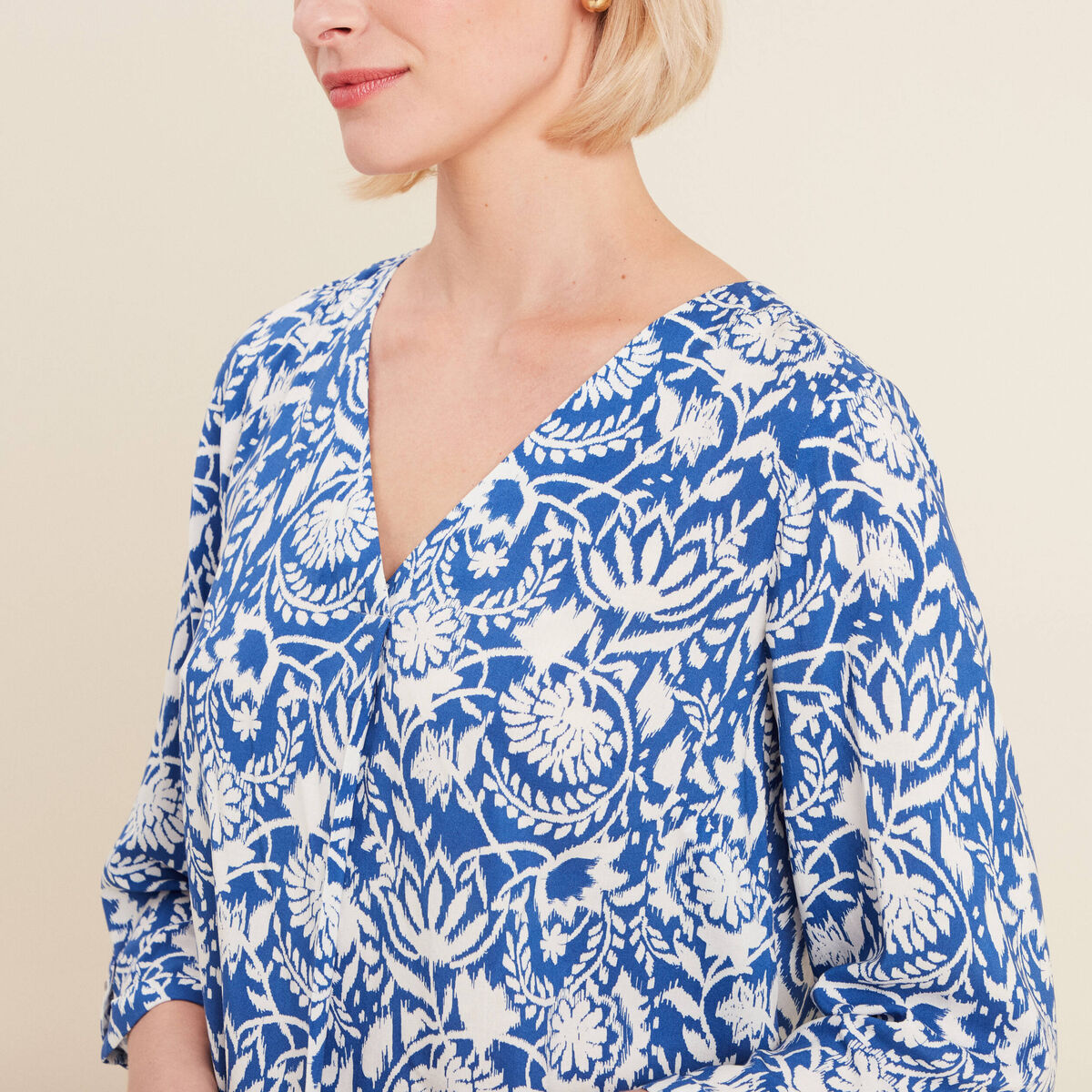 Blouse manches 3/4 bleu femme