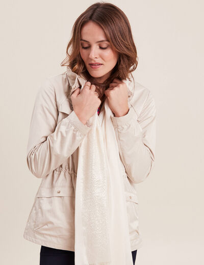 Foulard brillant à franges ecru femme
