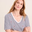 T-shirt droit broderie manches courtes bleu femme