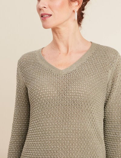Pull manches longues col en V vert clair femme