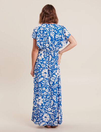 Robe longue droite bleu electrique femme