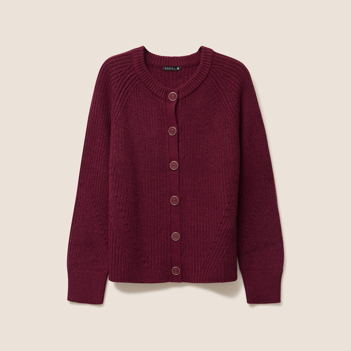 Gilet droit mi-long col rond bordeaux femme