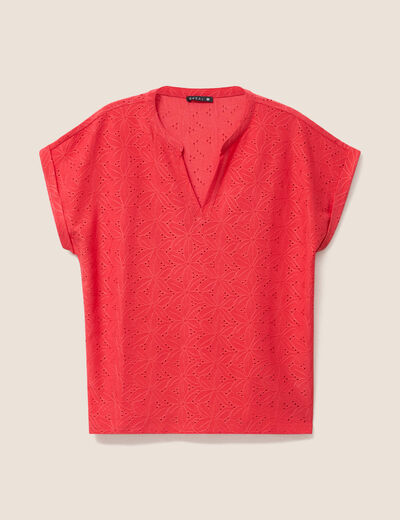 T-shirt droit manches courtes rouge femme