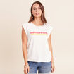 T-shirt col rond sans manches ecru femme