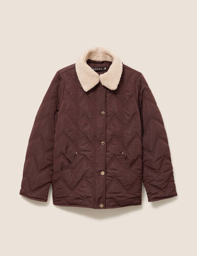 Doudoune courte doubl&eacute;e col amovible marron fonc&eacute; femme