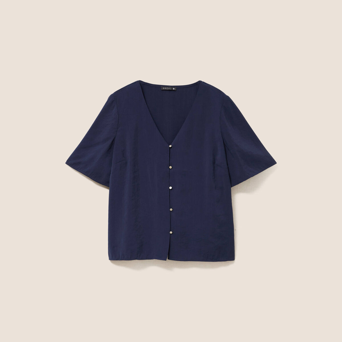 Blouse ample col v manches courtes bleu marine femme