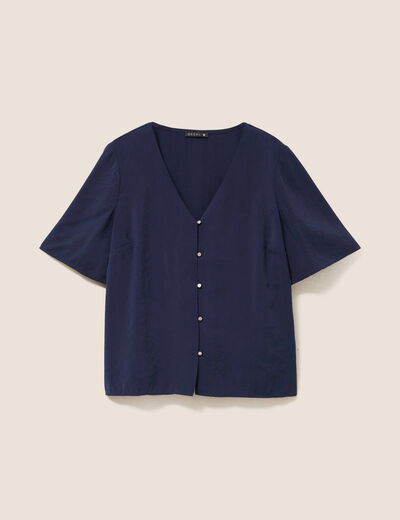 Blouse ample col v manches courtes bleu marine femme