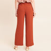 Pantalon large taille haute fluide marron fonc&eacute; femme