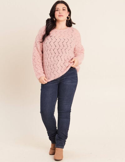 Pull manches longues ajour&eacute; vieux rose femme