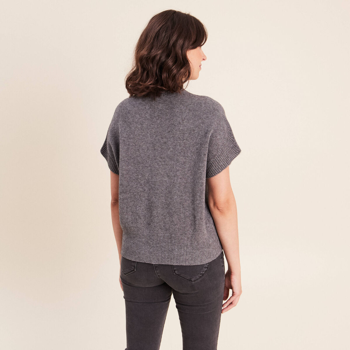Pull col montant gris clair femme