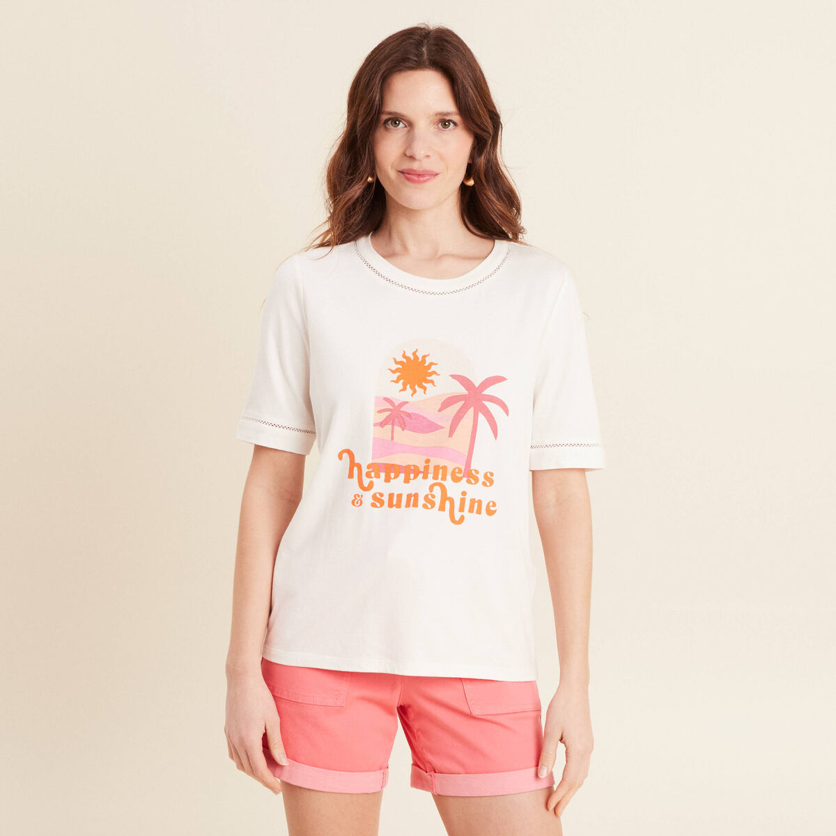 T-shirt manches courtes ecru femme
