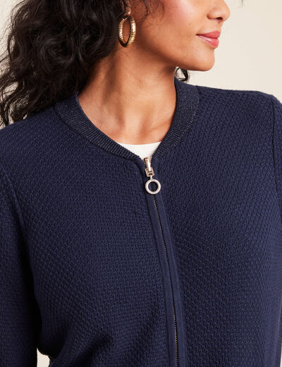 gilet réversible coton manches longues bleu marine femme