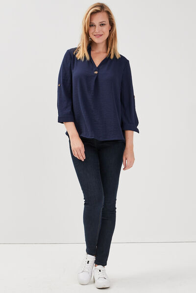 Jeans slim taille haute denim brut femme