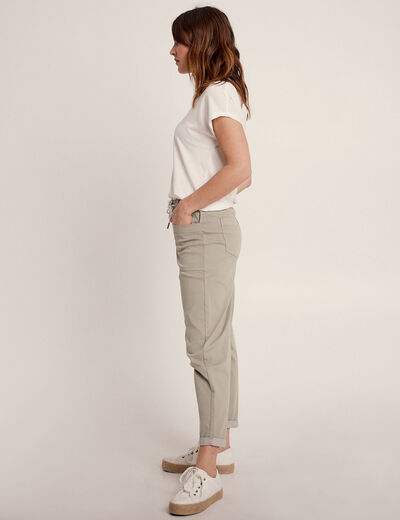 Pantalon coupe droite à coulisse vert clair femme