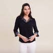 T-shirt manches 3/4 2-en-1 bleu marine femme
