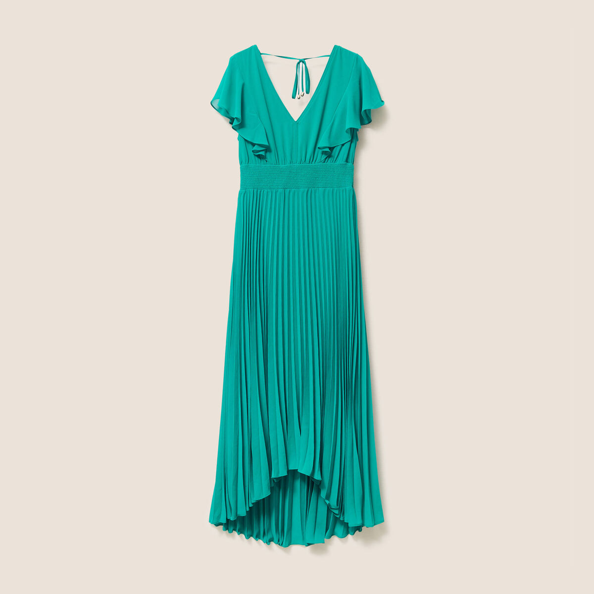 Robe longue &eacute;vas&eacute;e &agrave; volants vert menthe femme