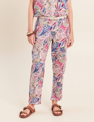 Pantalon coupe chino en lin mauve femme
