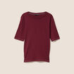 T-shirt ajust&eacute; col rond manches coudes bordeaux femme