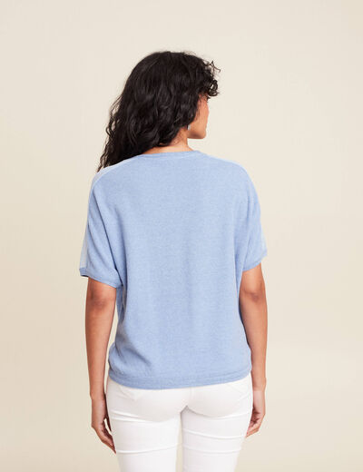 Pull manches courtes plumetis bleu ciel femme