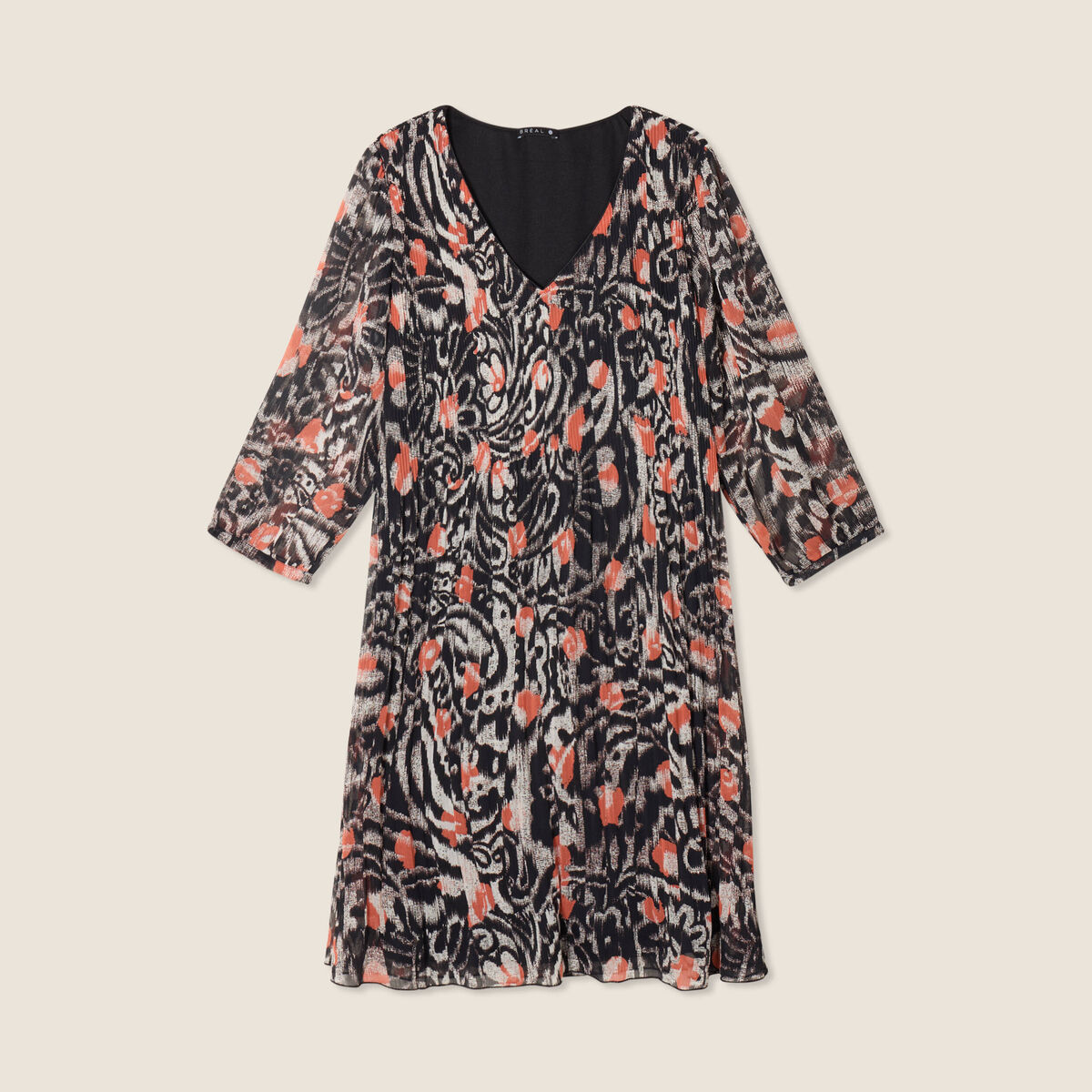 Robe évasée plissée orange femme